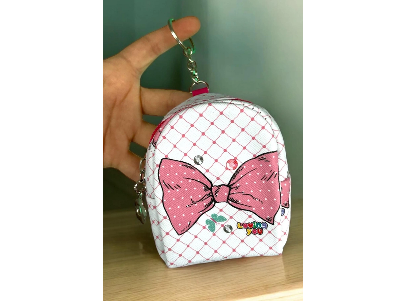 Pembe Renk Kurdele Figürlü Anahtarlık /Cüzdan