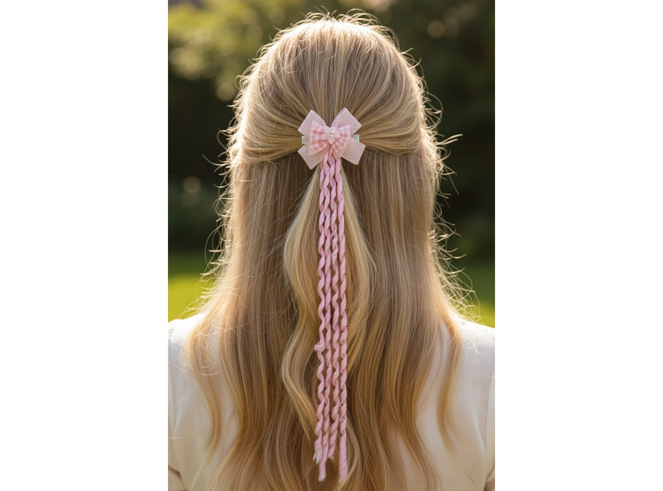 Pembe Renk Kurdele Figürlü İnci Detaylı Çocuk Yan Toka