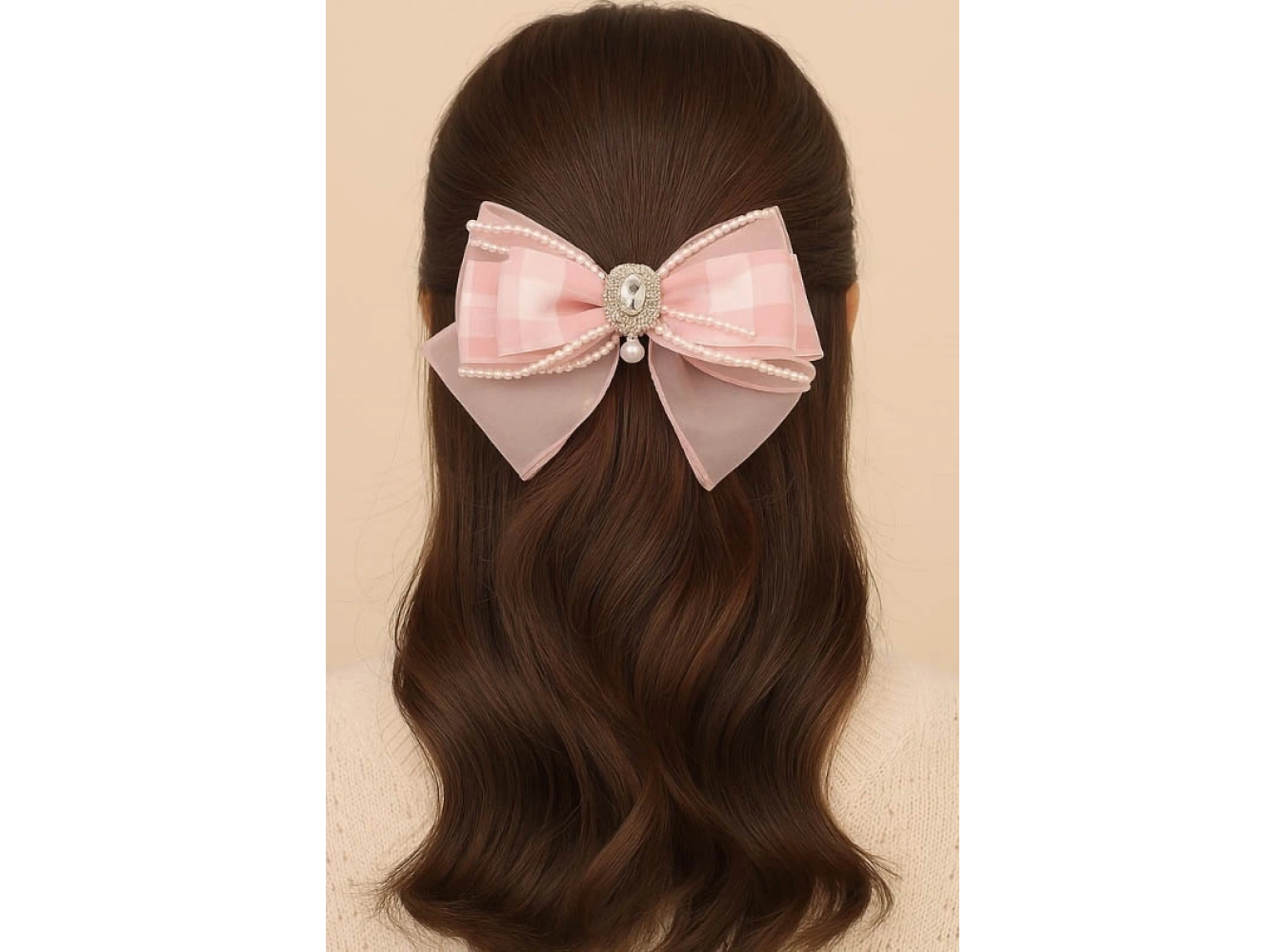 Pembe Renk Kurdele Figürlü İnci Detaylı Otomat Toka