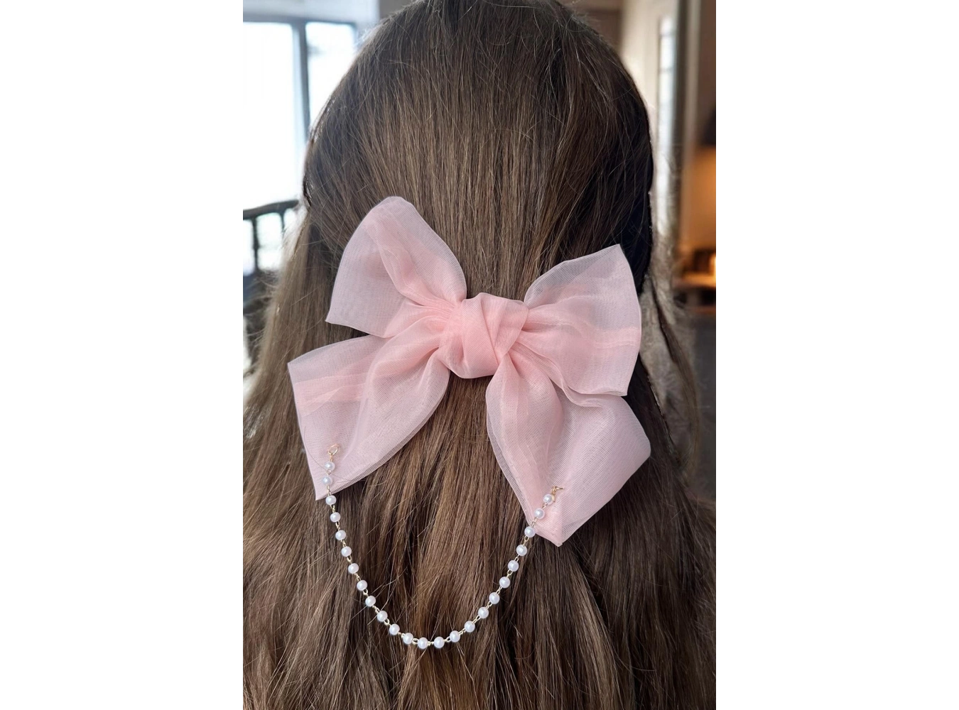 Pembe Renk Kurdele Figürlü İnci Detaylı Otomat Toka