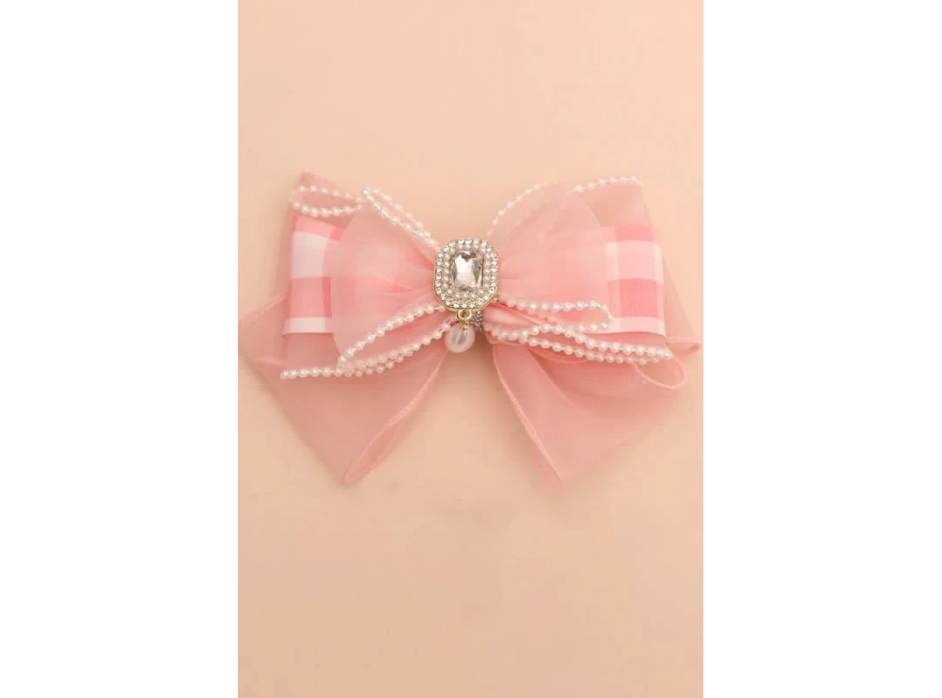 Pembe Renk Kurdele Figürlü İnci Detaylı Otomat Toka