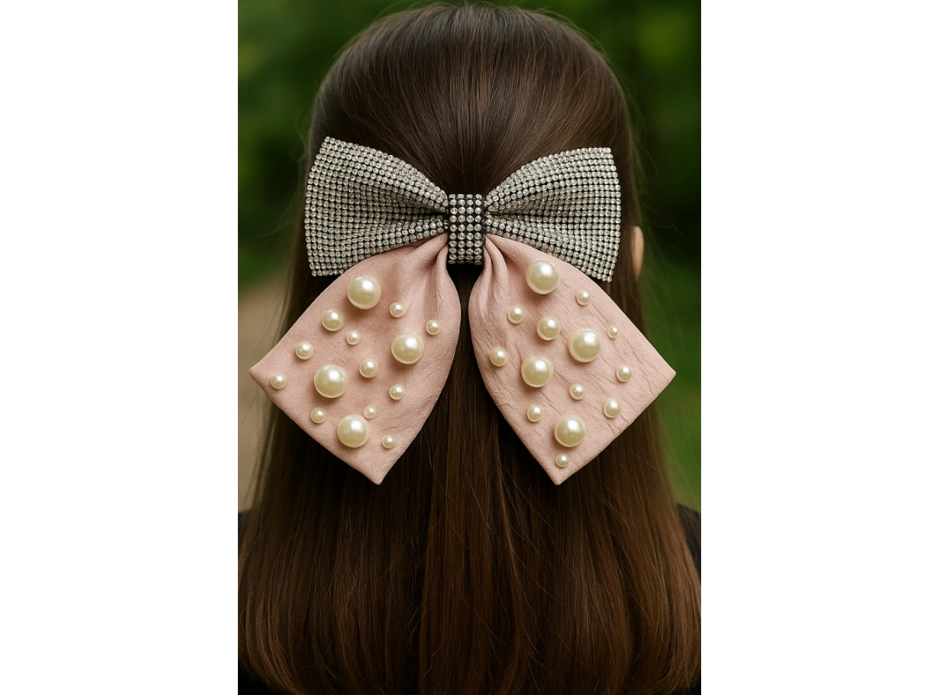 Pembe Renk Kurdele Figürlü İnci Ve Taş Detaylı Otomat Toka