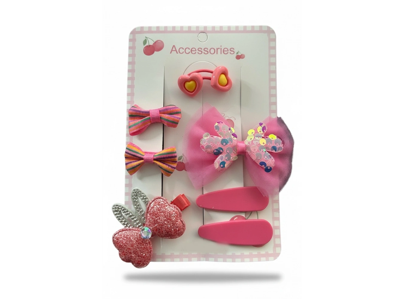 Pembe Renk Kurdele Figürlü Lastik, Yan Toka Set