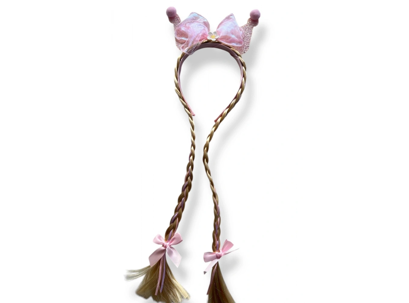 Pembe Renk Kurdele Figürlü Örgü Detaylı Çocuk Taç