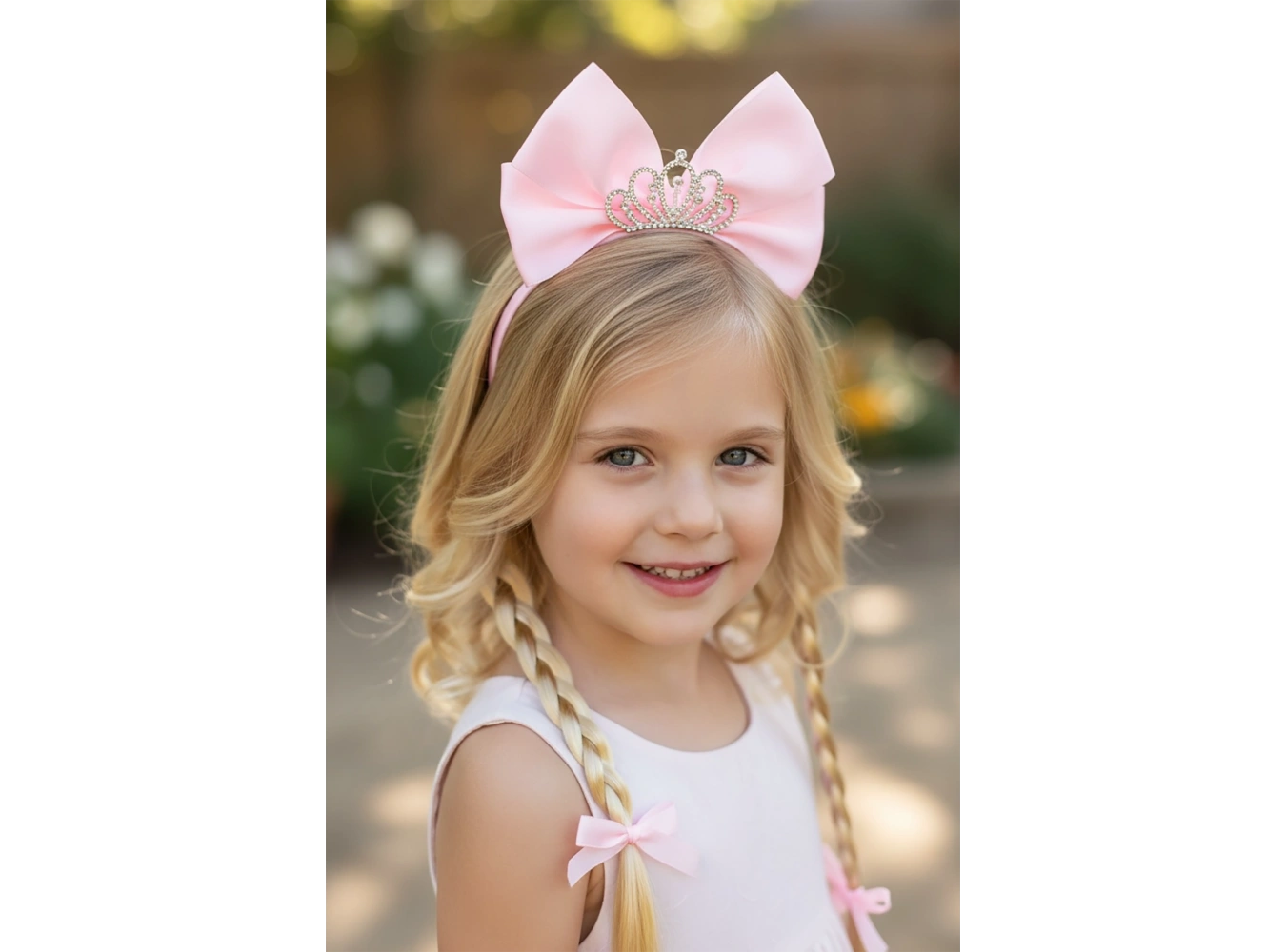 Pembe Renk Kurdele Figürlü Örgü Detaylı Çocuk Taç