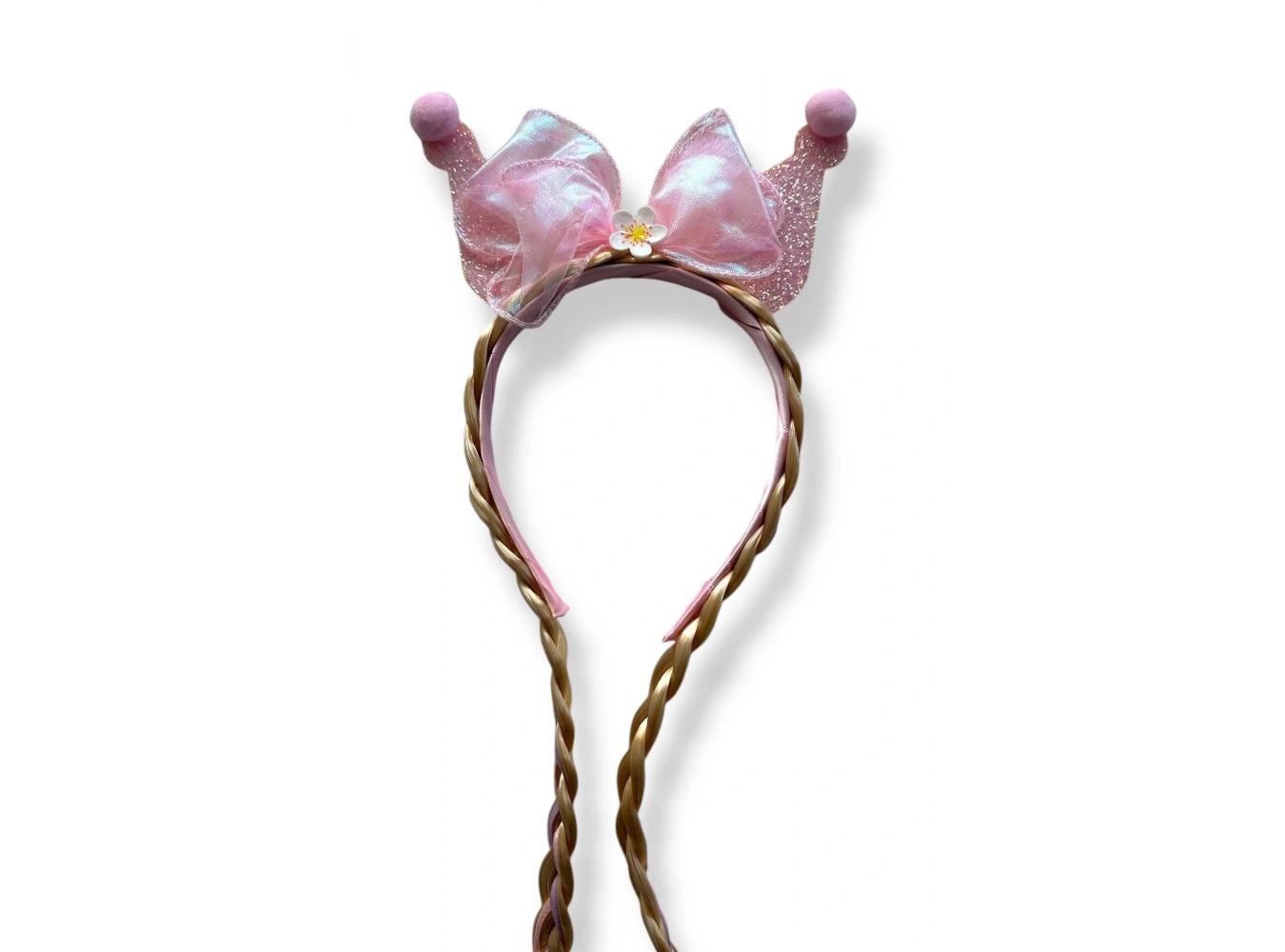 Pembe Renk Kurdele Figürlü Örgü Detaylı Çocuk Taç