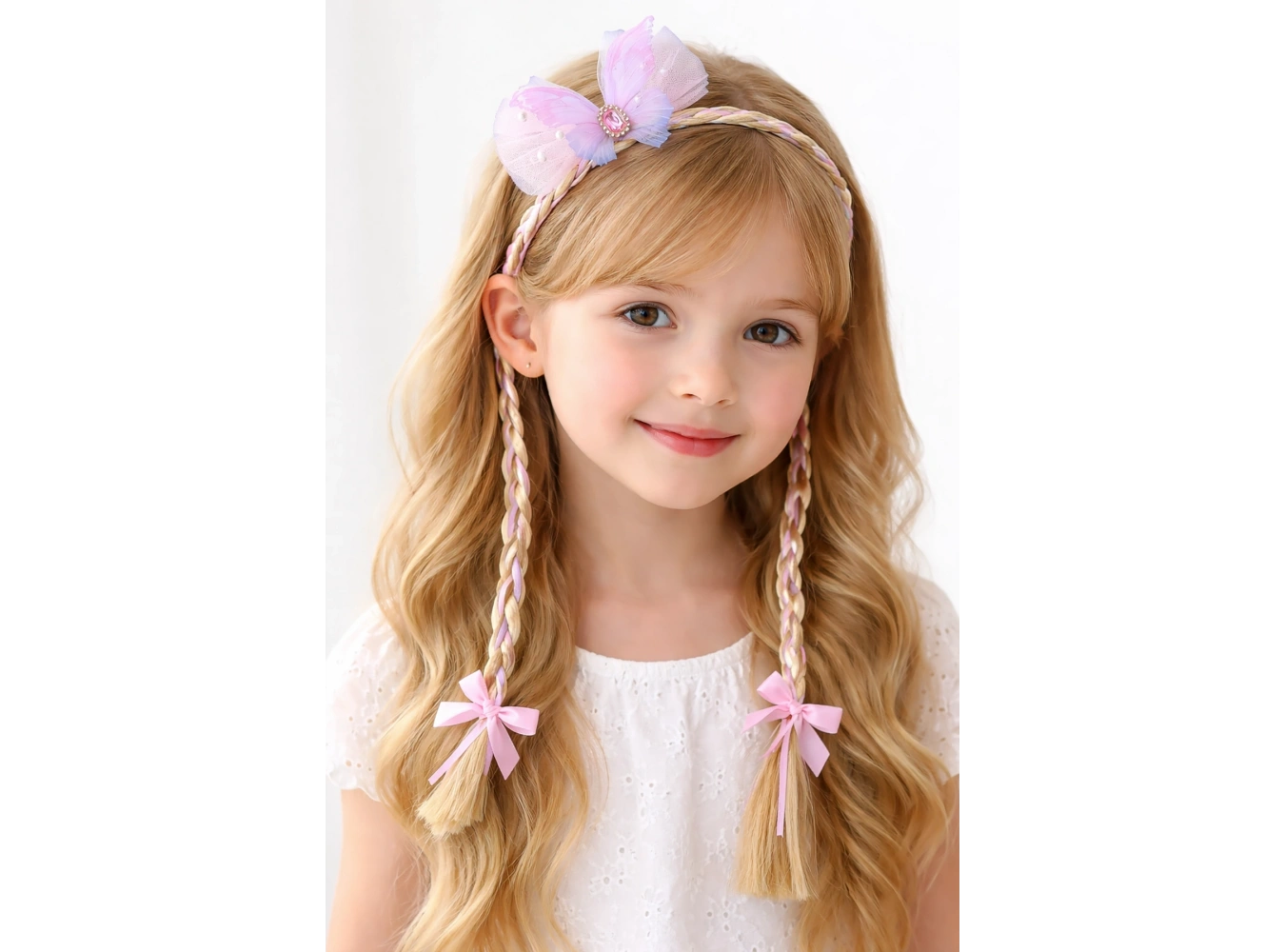 Pembe Renk Kurdele Figürlü Örgülü Çocuk Taç