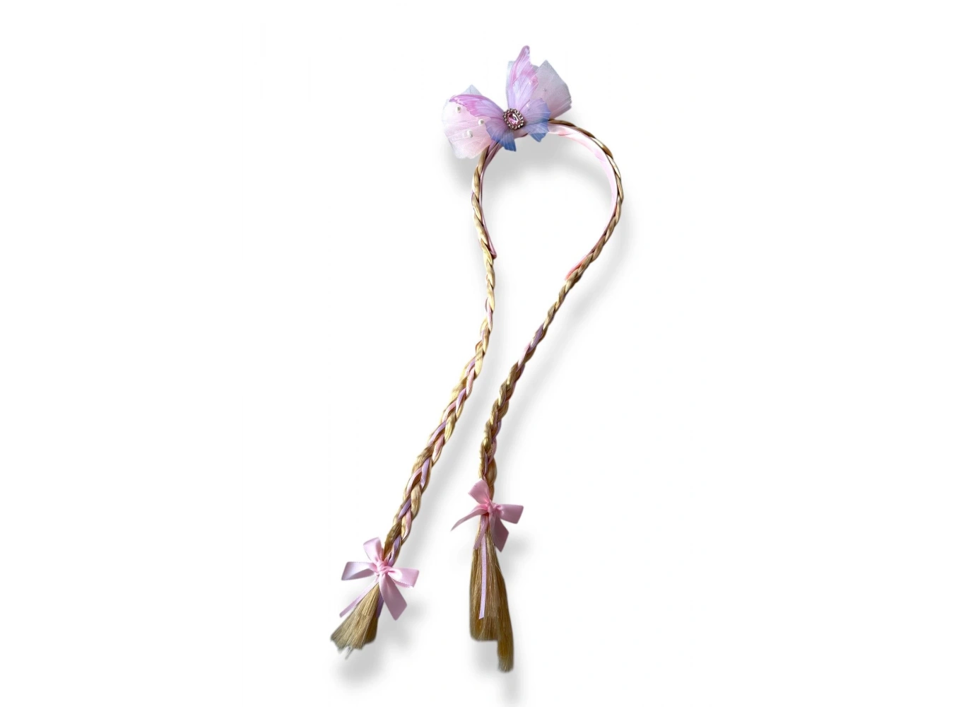 Pembe Renk Kurdele Figürlü Örgülü Çocuk Taç