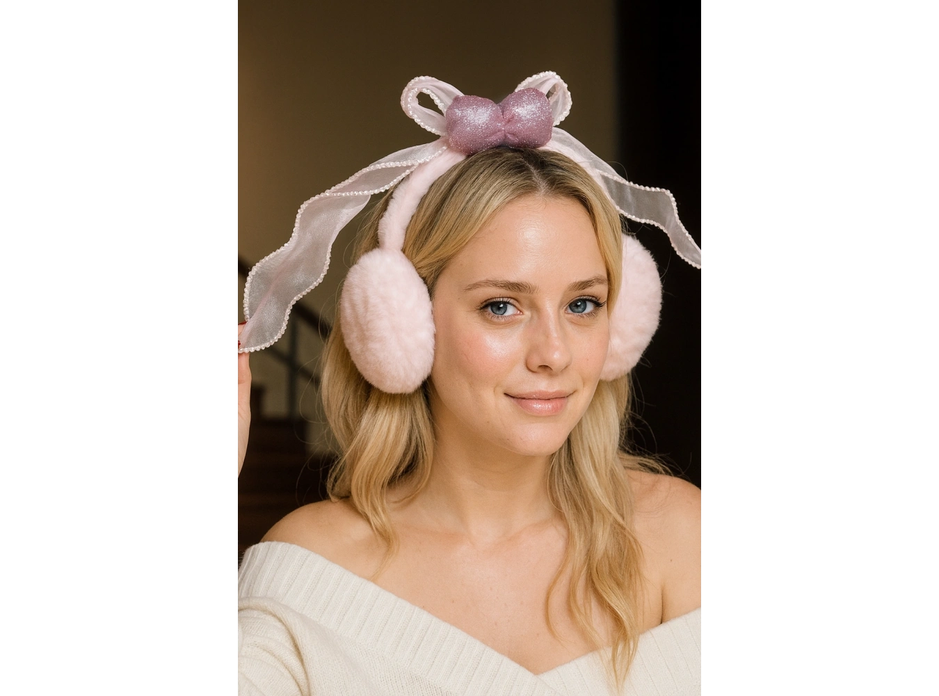 Pembe Renk Kurdele Figürlü Peluş Kulaklık