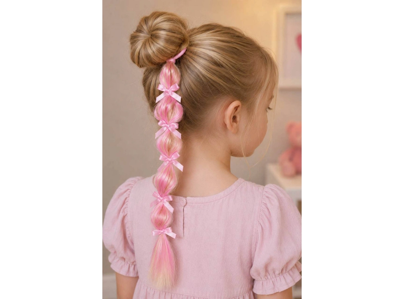 Pembe  Renk Kurdele  Figürlü Saç Detaylı Lastik Toka