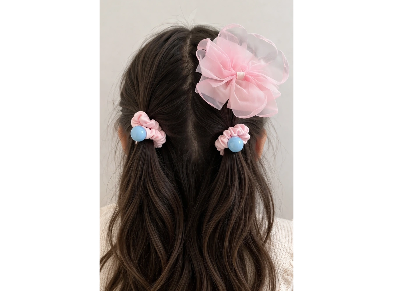 Pembe Renk Kurdele Figürlü Yan Toka Ve Lastik Toka Set