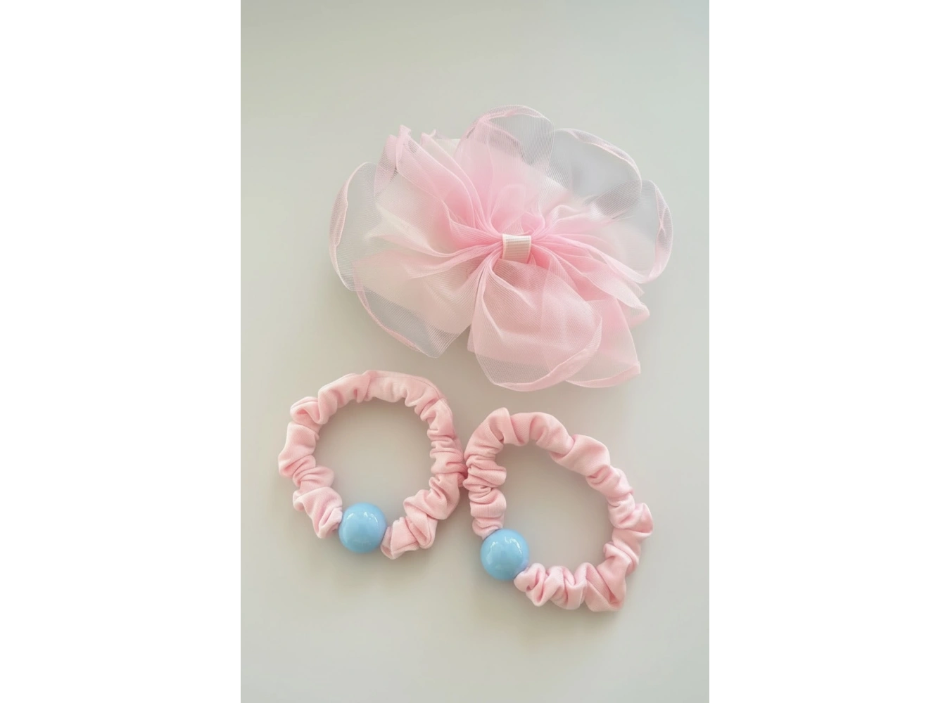 Pembe Renk Kurdele Figürlü Yan Toka Ve Lastik Toka Set