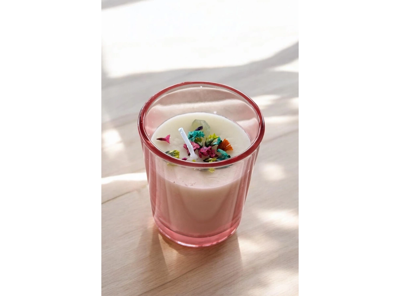 Pembe Renk Kuru Çiçek Detaylı Mum