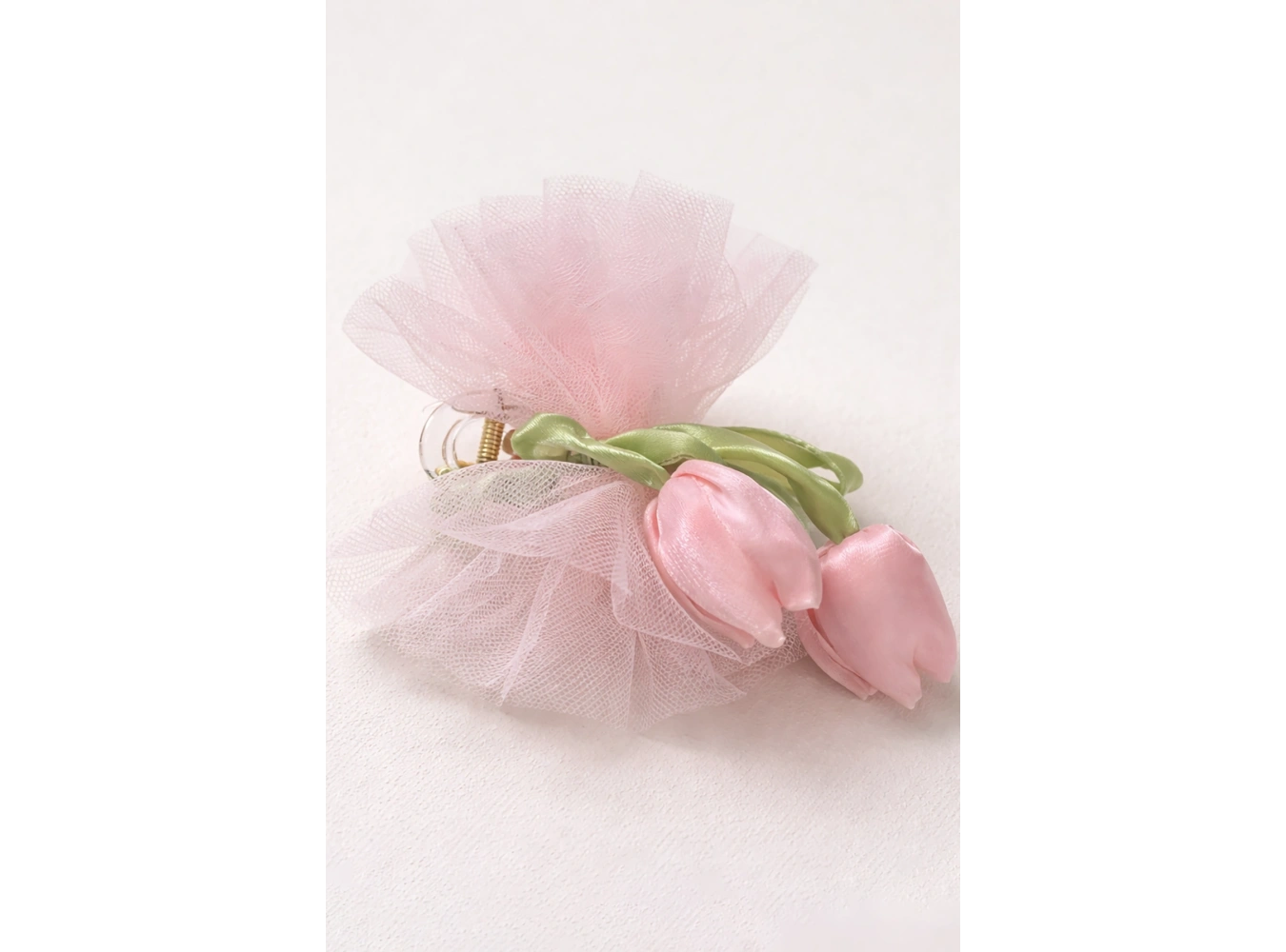 Pembe Renk Lale Figürlü Tül Detaylı Mandal Toka