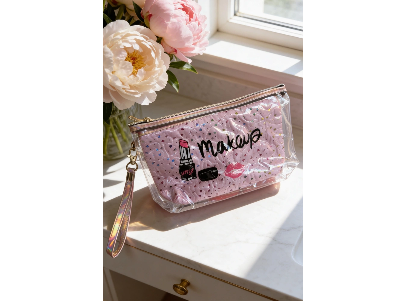 Pembe Renk Makeup Yazılı Makyaj Çantası