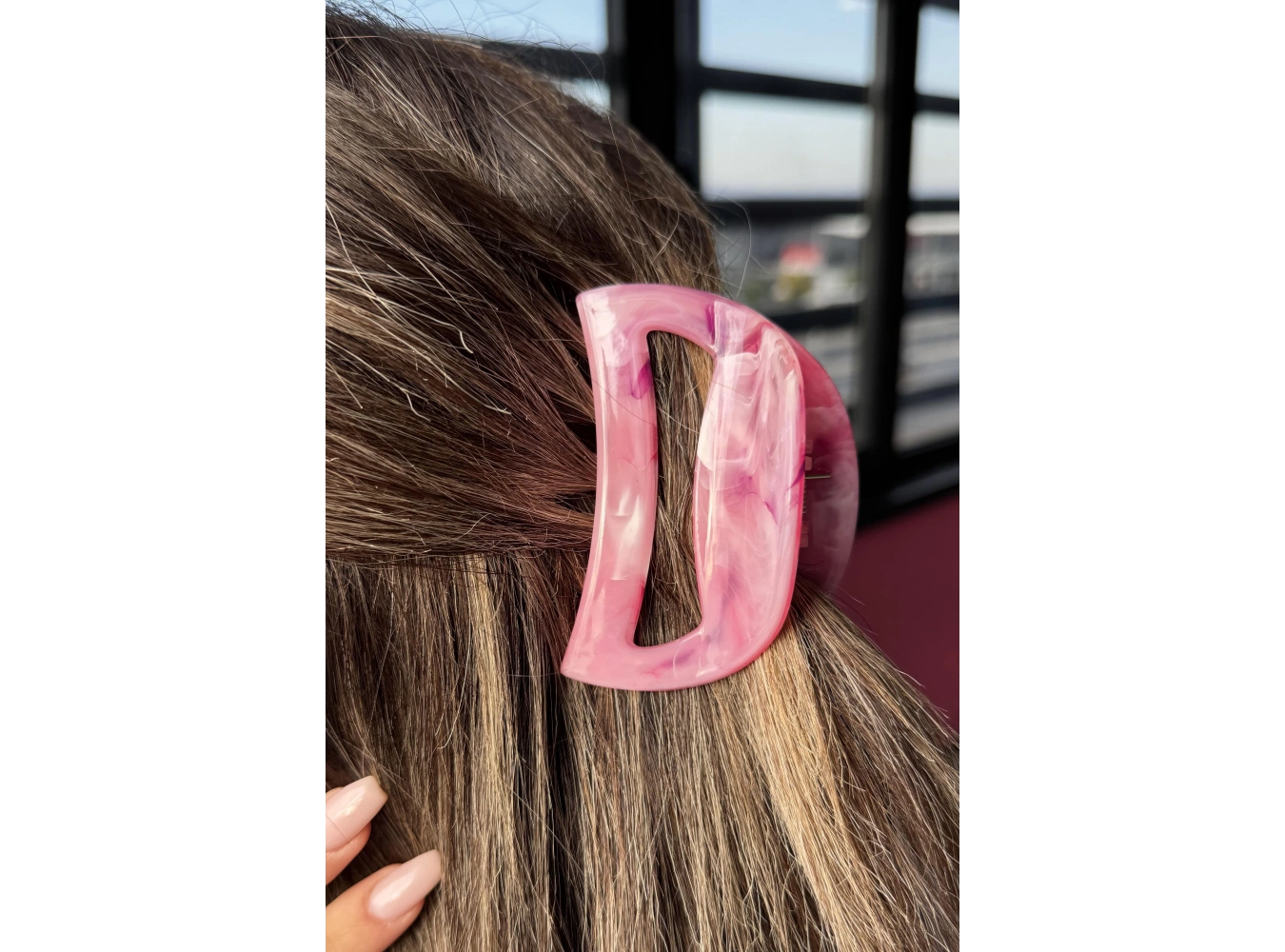 Pembe Renk Mermer Desenli Kemik Mandal Toka