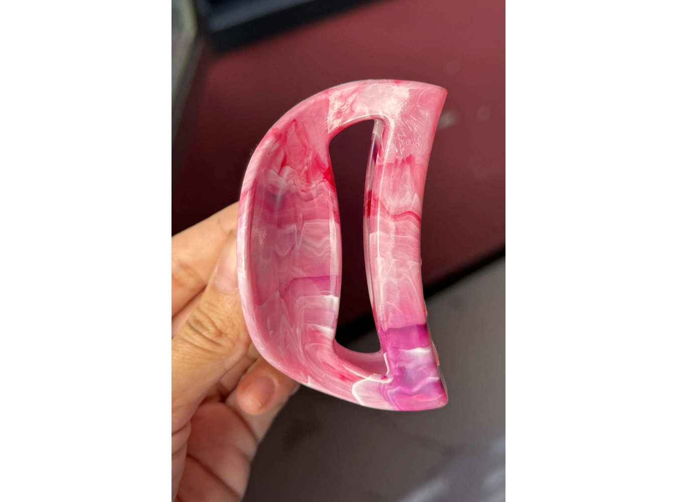 Pembe Renk Mermer Desenli Kemik Mandal Toka