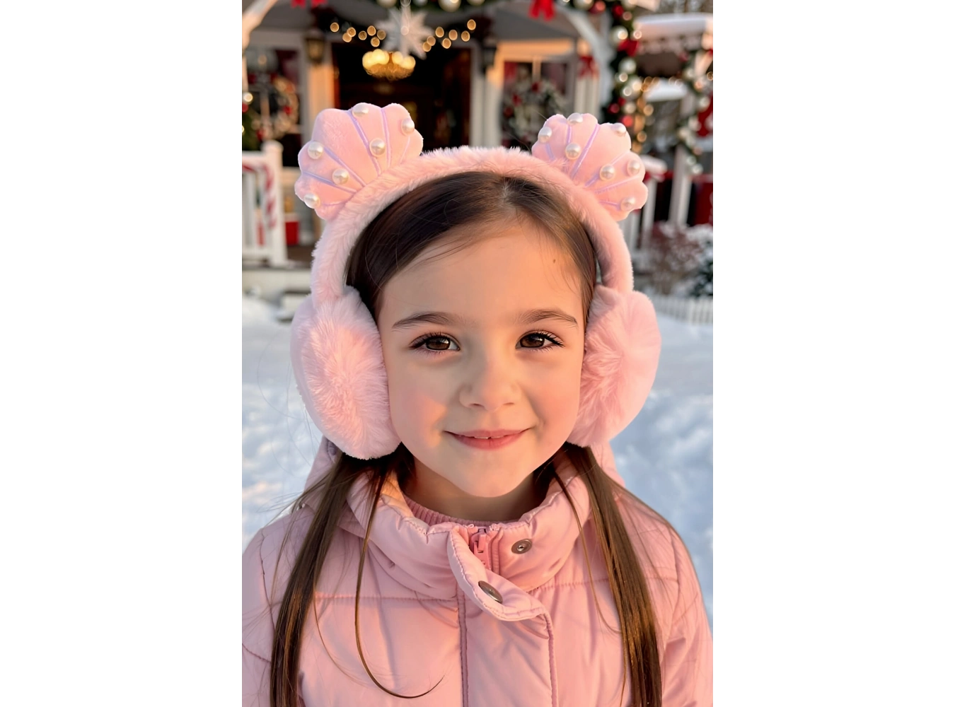 Pembe Renk Midye Figürlü İnci Detaylı Peluş Kulaklık