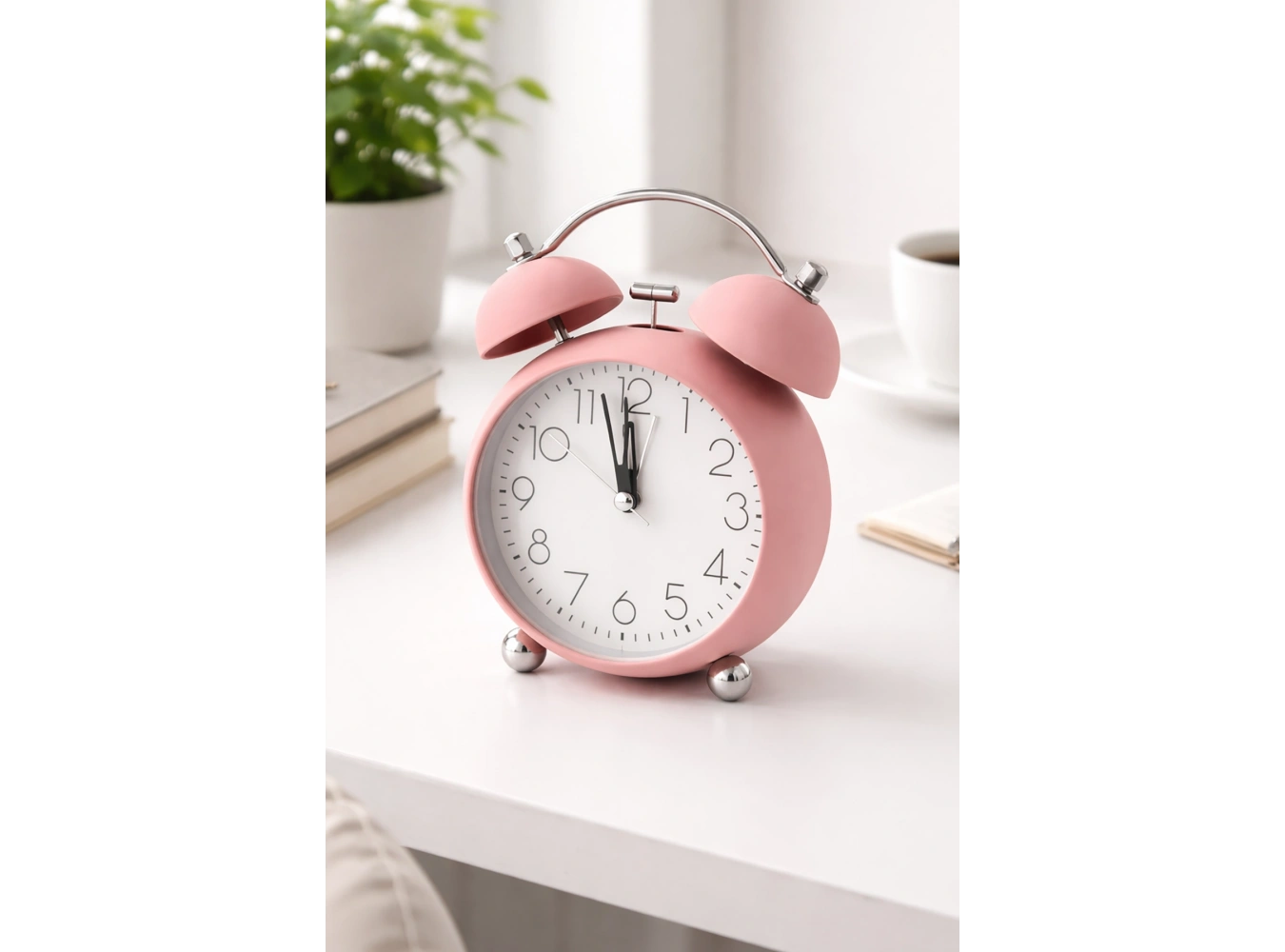 Pembe Renk Mini Dekoratif Işıklı Alarmlı Yuvarlak Masa Saati