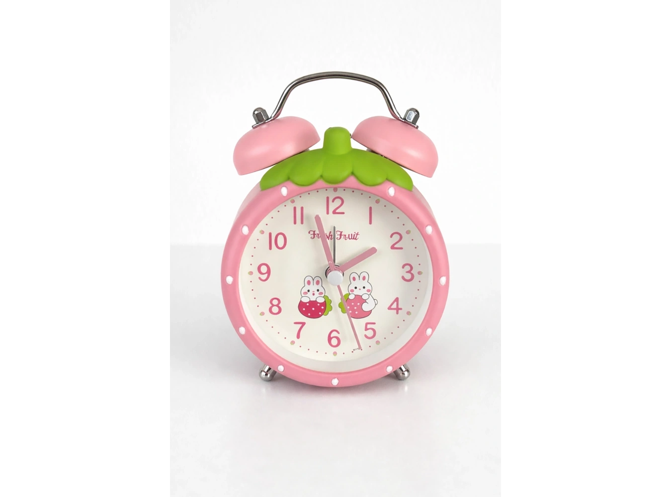 Pembe Renk Mini Dekoratif Işıklı Alarmlı Yuvarlak Masa Saati