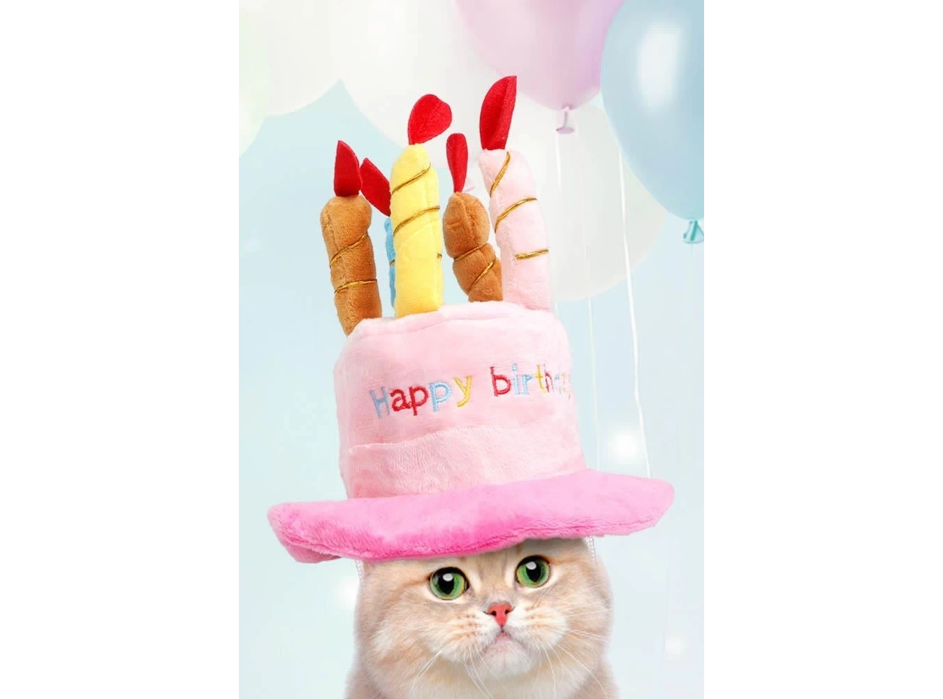 Pembe Renk Mum Figürlü Happy Birthday Yazılı Kedi Köpek Şapkası