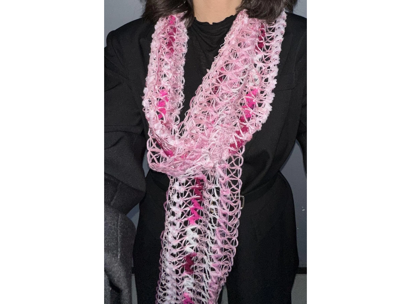 Pembe Renk Örgü Detaylı Şal