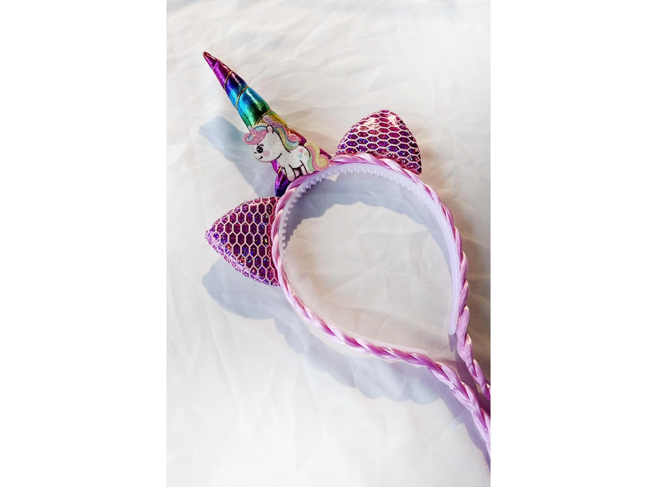 Pembe Renk Örgü Detaylı Karışık Unicorn Figürlü Taç