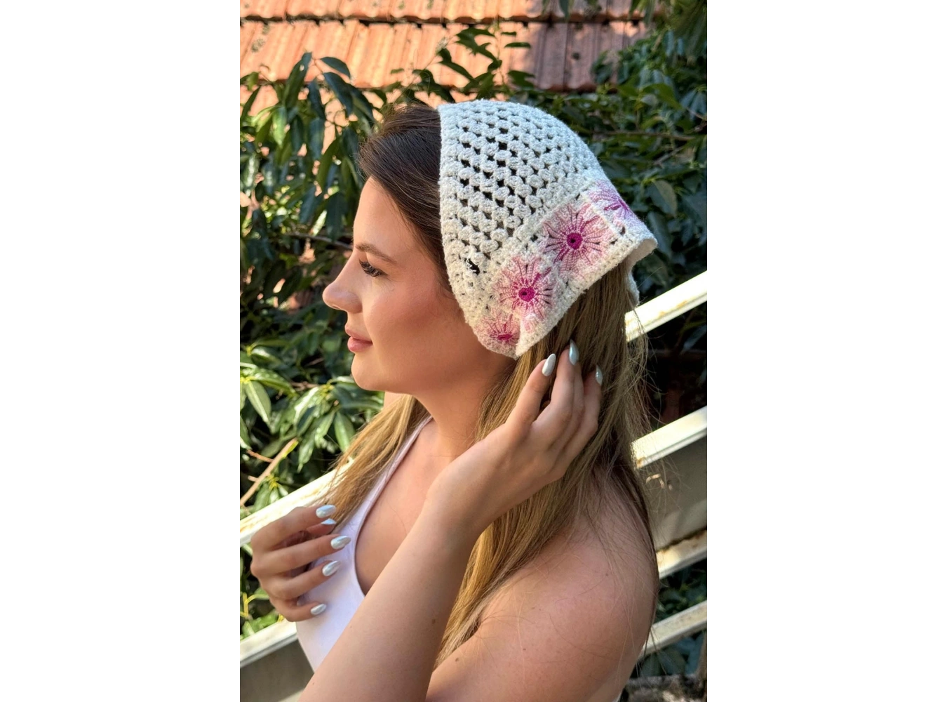 Pembe   Renk Örgü Saç Bandana/Fular