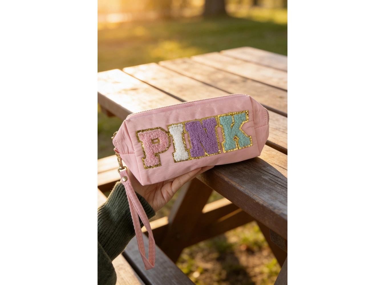 Pembe Renk Pink Yazılı makyaj Çantası