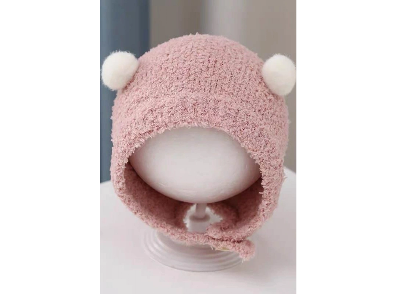 Pembe Renk Ponpon Detaylı Bebek Peluş Şapka