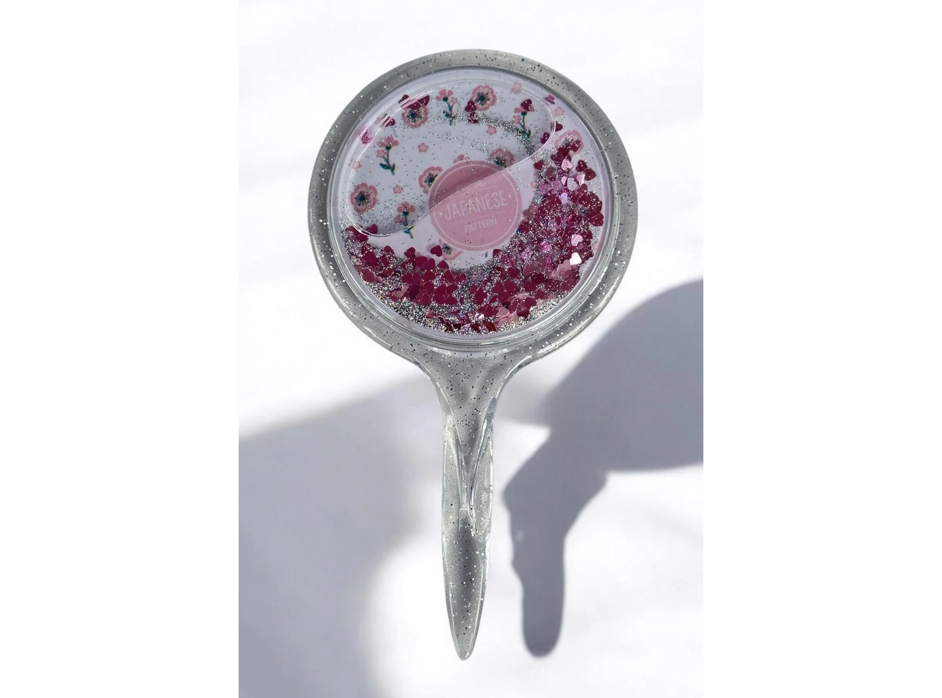 Pembe Renk Pul Detaylı Çiçek Figürlü El Aynası