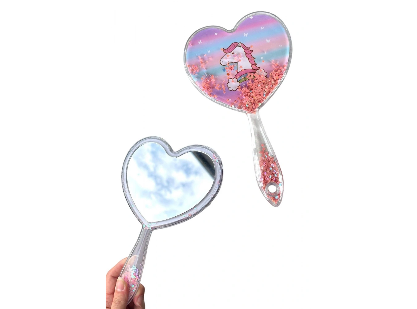 Pembe Renk Pul Detaylı Unicorn Figürlü El Aynası