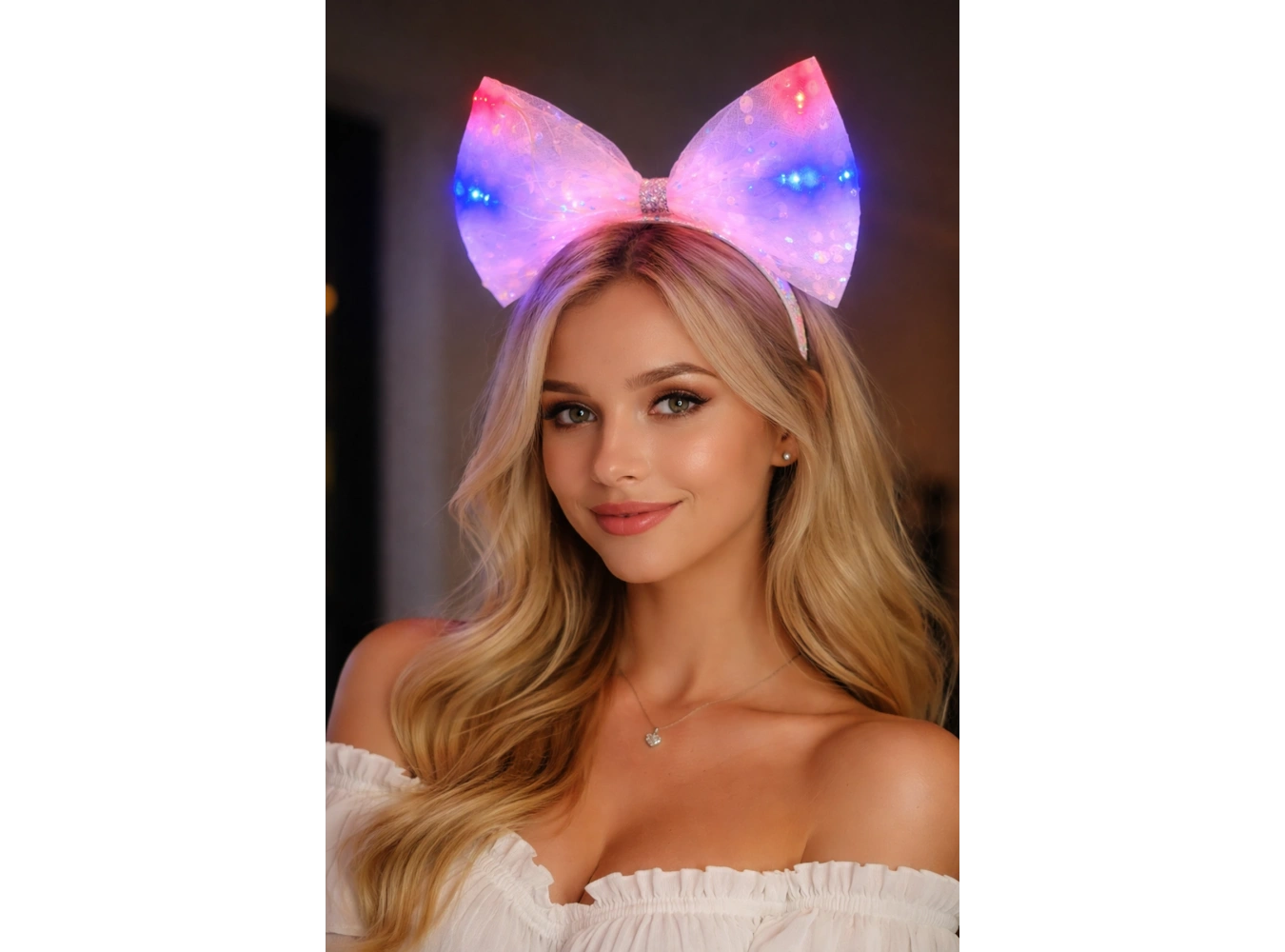 Pembe Renk Pullu Kurdele Figürlü Işıklı Taç