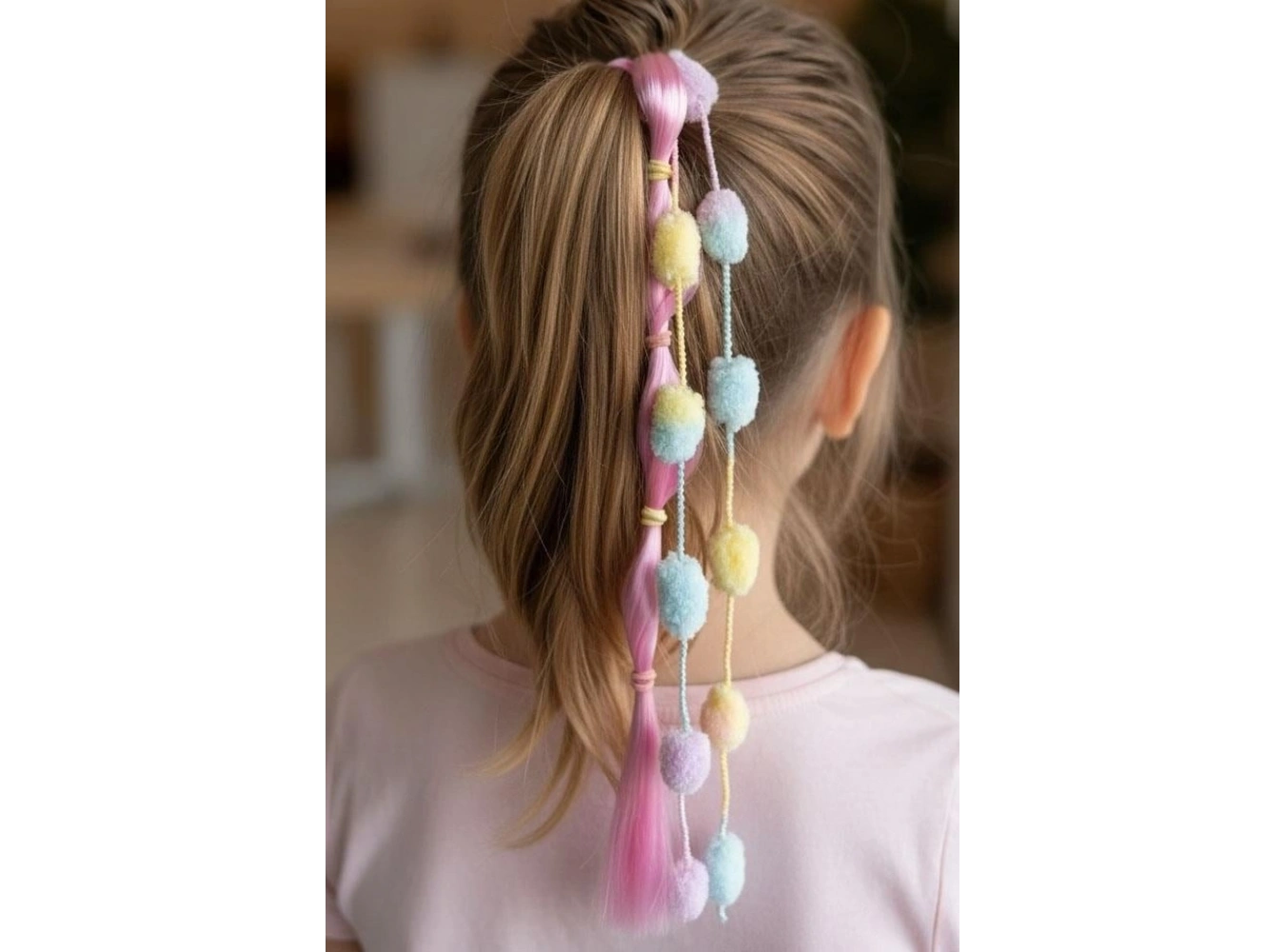 Pembe Renk Saç Detaylı Lastik Toka