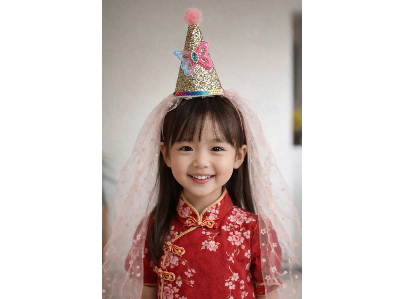 Pembe Renk Şapka Figürlü Tül Detaylı Çocuk Taç