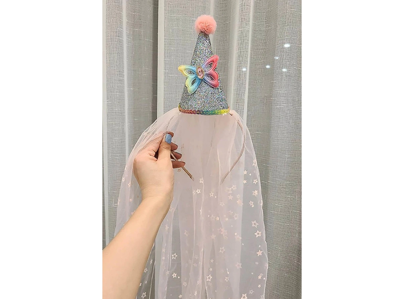 Pembe Renk Şapka Figürlü Tül Detaylı Çocuk Taç