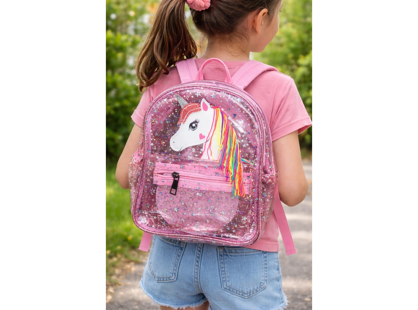 Pembe Renk Şeffaf Unicorn Figürlü Çocuk Sırt Çantası