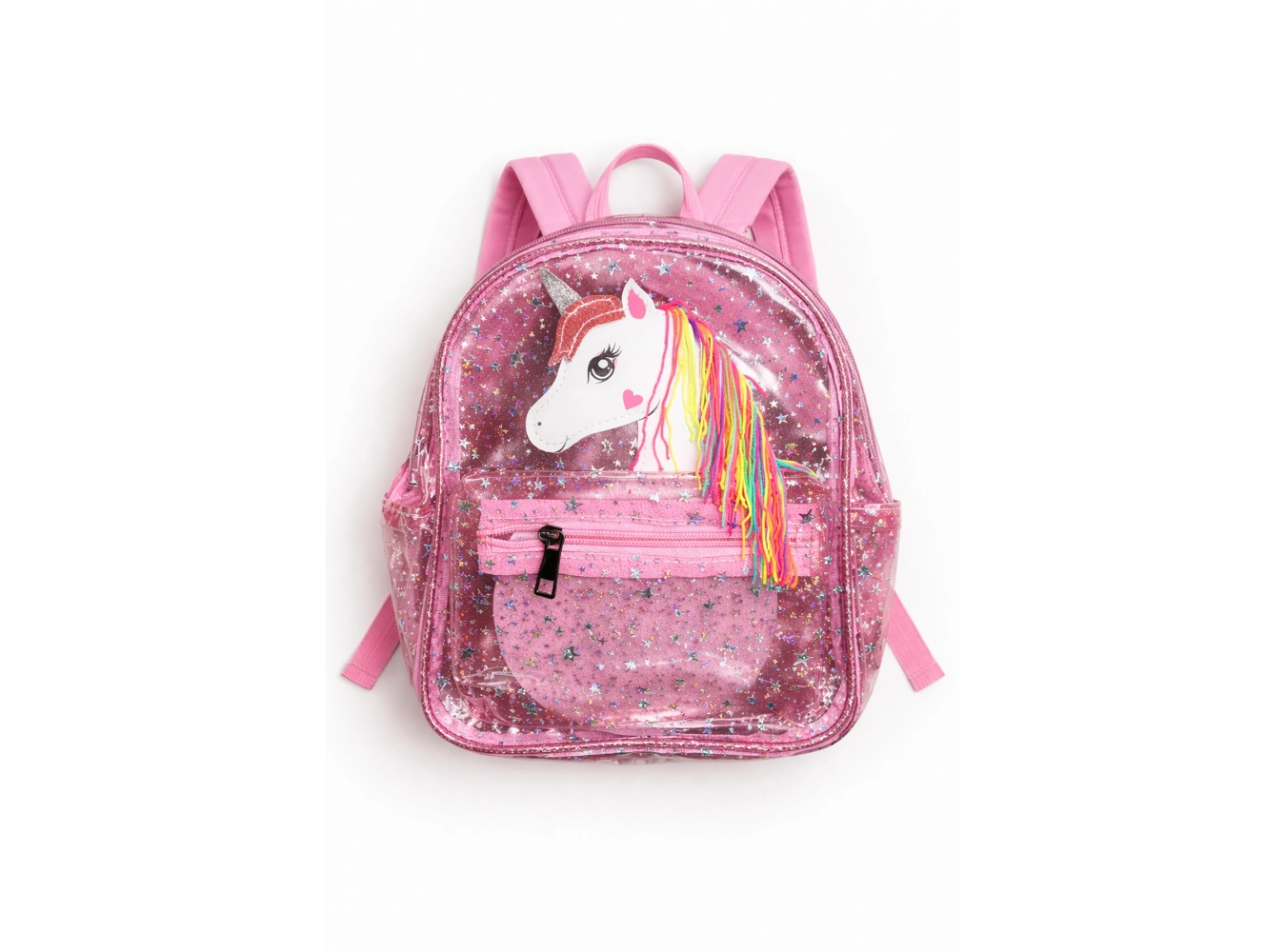 Pembe Renk Şeffaf Unicorn Figürlü Çocuk Sırt Çantası