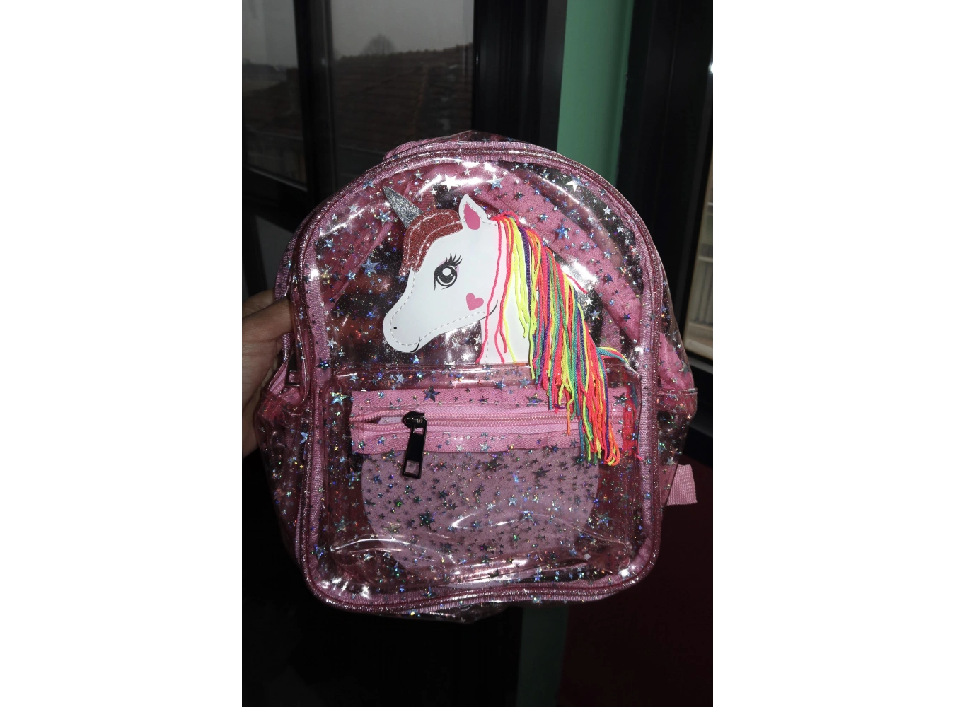 Pembe Renk Şeffaf Unicorn Figürlü Çocuk Sırt Çantası