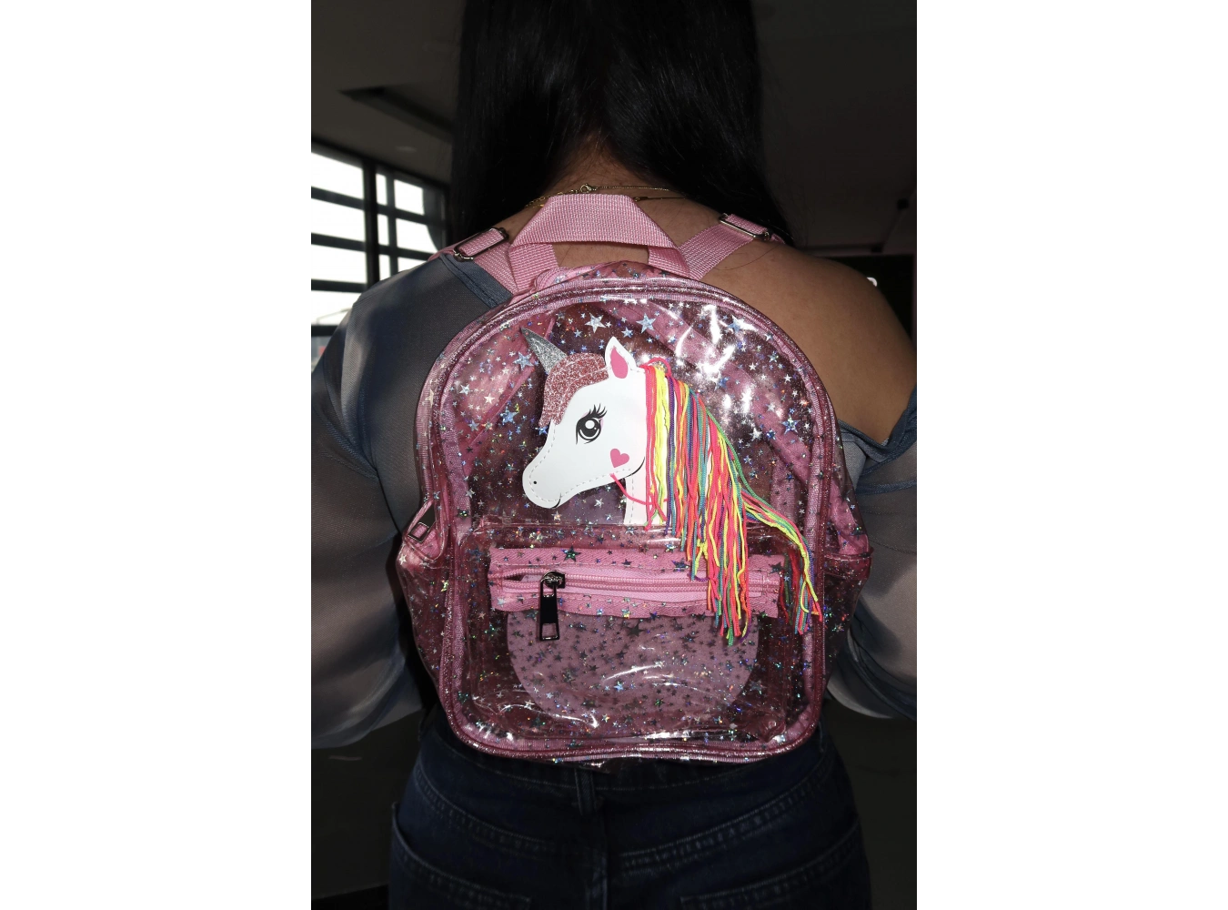 Pembe Renk Şeffaf Unicorn Figürlü Çocuk Sırt Çantası