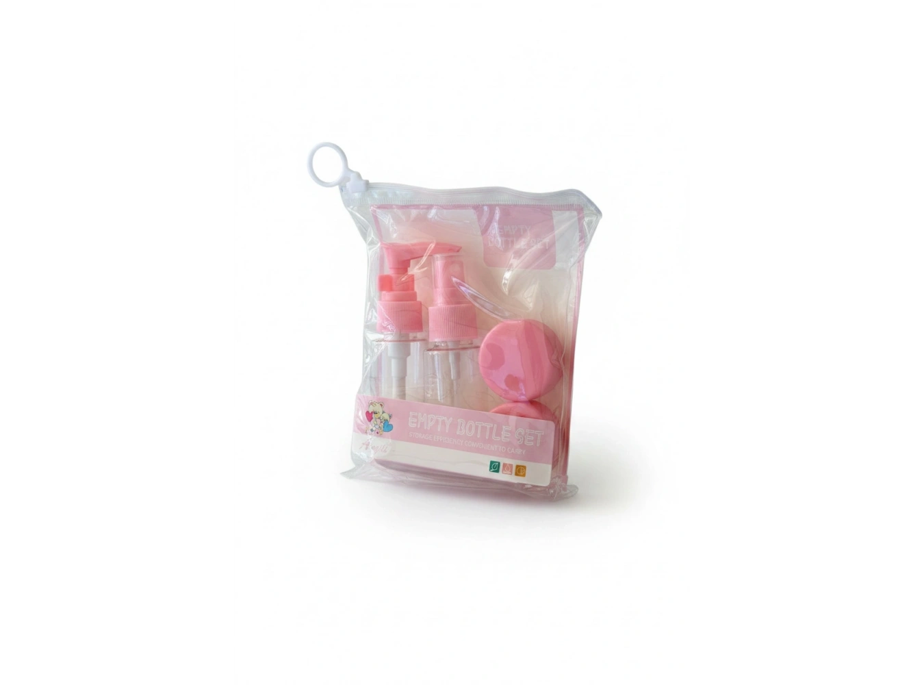 Pembe Renk Seyahat Kiti/ 4lü Doldurulabilir Şişe Set+Krem Kutusu