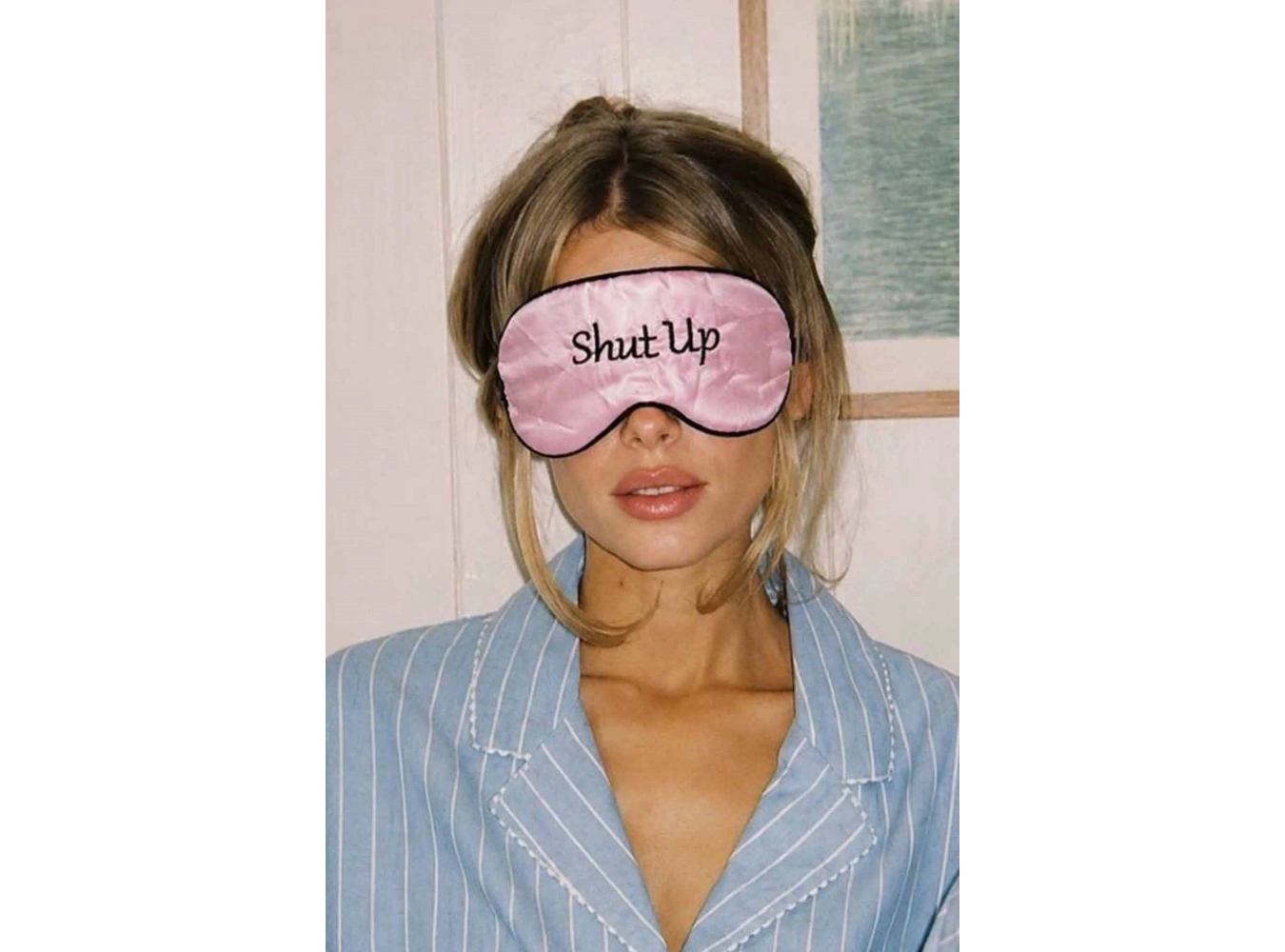 Pembe Renk Shut Up Yazılı Saten Uyku Bandı