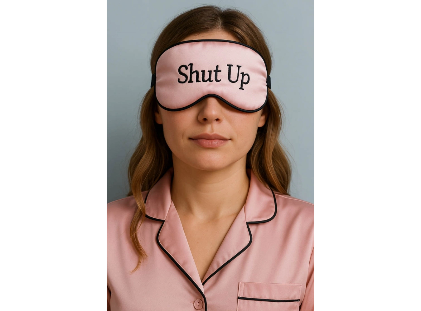 Pembe Renk Shut Up Yazılı Saten Uyku Bandı