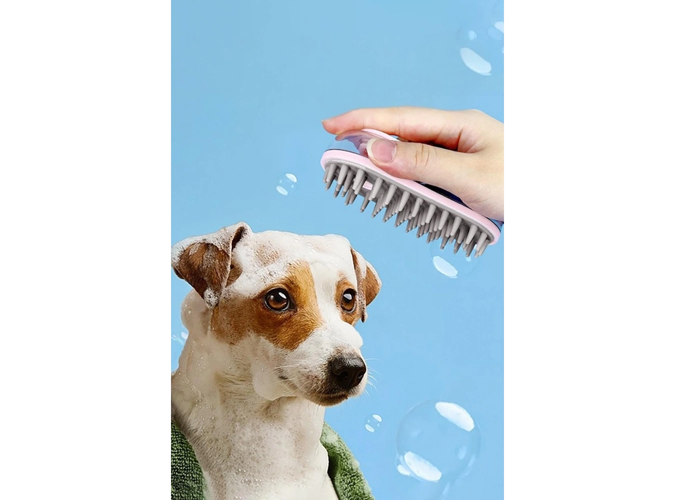 Pembe Renk Silikon Dişli Şampuan Hazneli Evcil Hayvan Banyo Fırçası