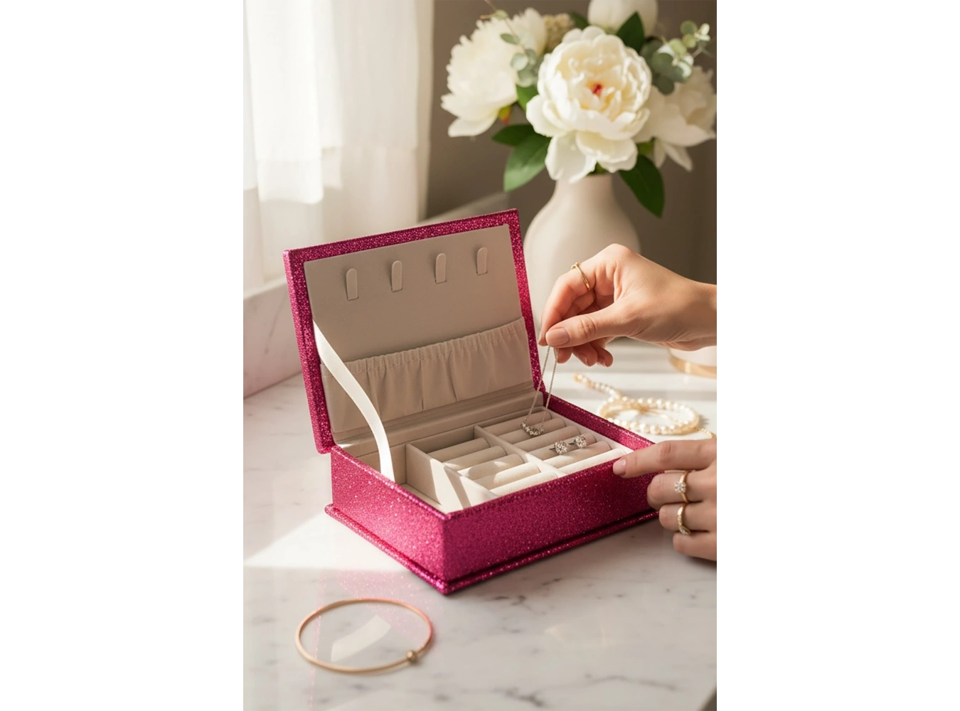 Pembe Renk Sim Detaylı Takı Kutusu