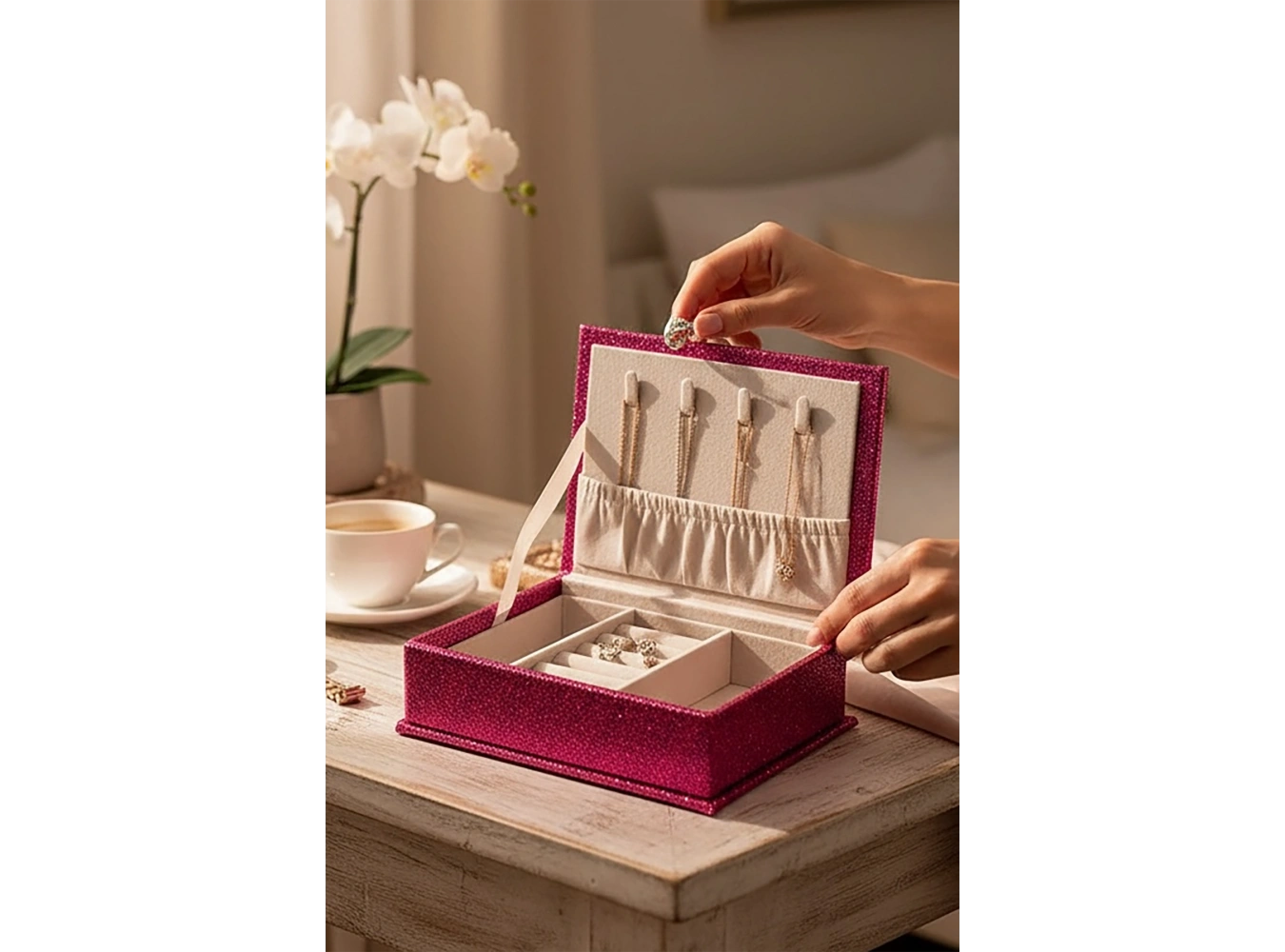 Pembe Renk Sim Detaylı Takı Kutusu