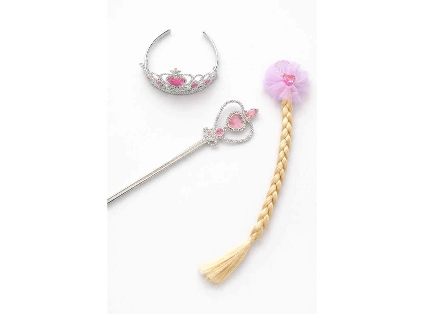 Pembe Renk Taç /Asa/Örgülü Toka Set