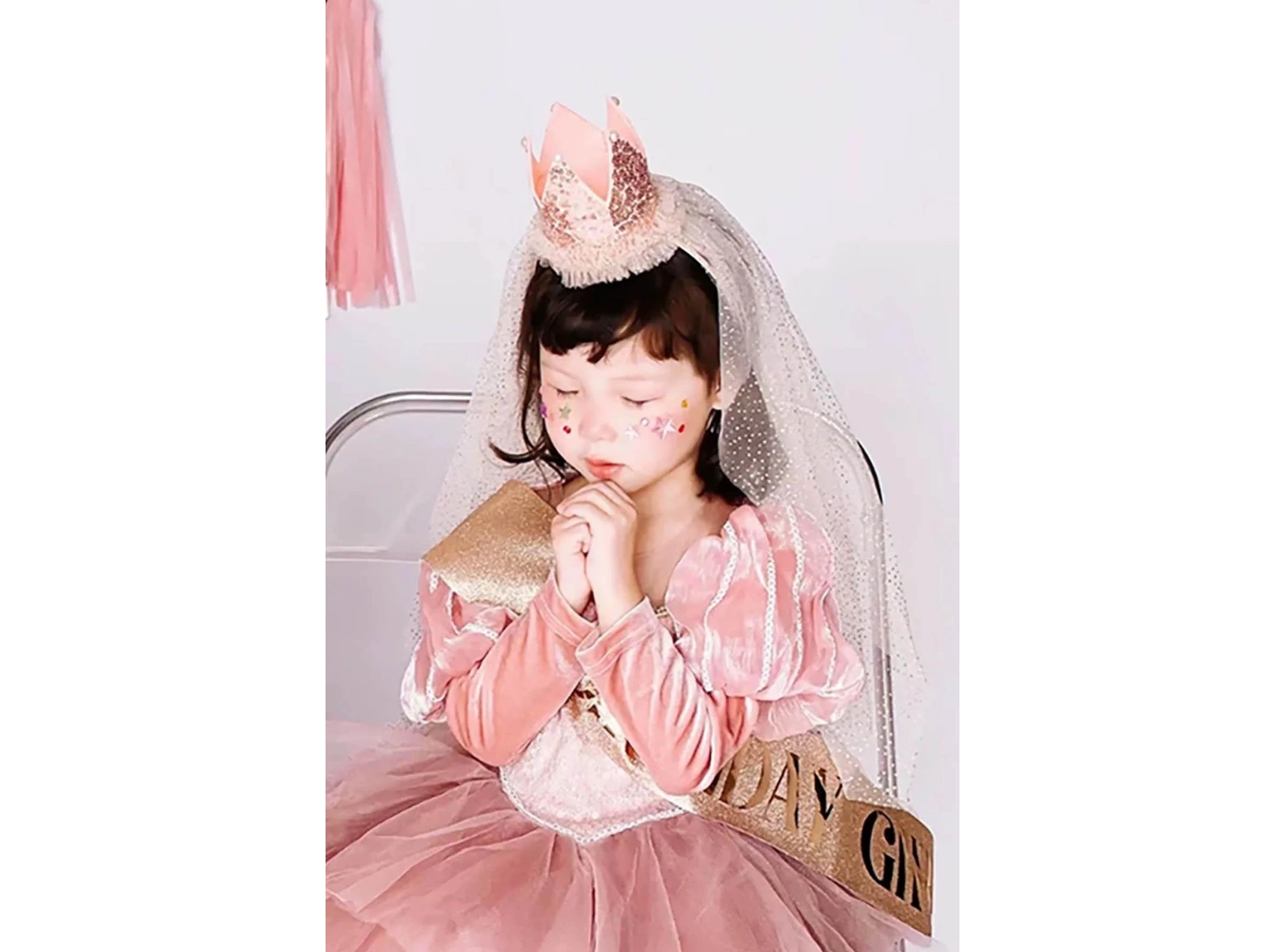 Pembe Renk Taç Detaylı Tüllü Taç