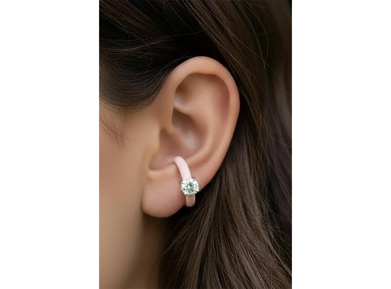 Pembe Renk Taş Detaylı 14K Altın Kaplama TX Ear Cuff (Tek)
