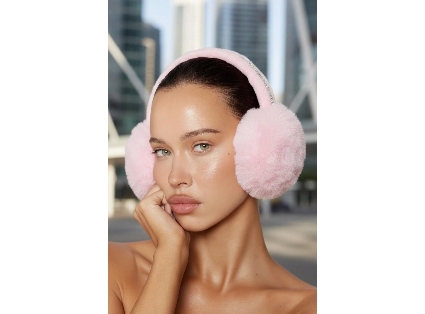 Pembe Renk Taş Detaylı Peluş Kulaklık